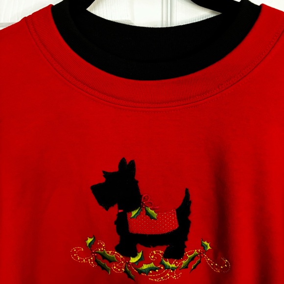 NEW WOMENS TOP STICH RED & BLACK SCOTTIE DOG CHRISTMAS SWEAT SHIRT  SZ. XL - Picture 4 of 11